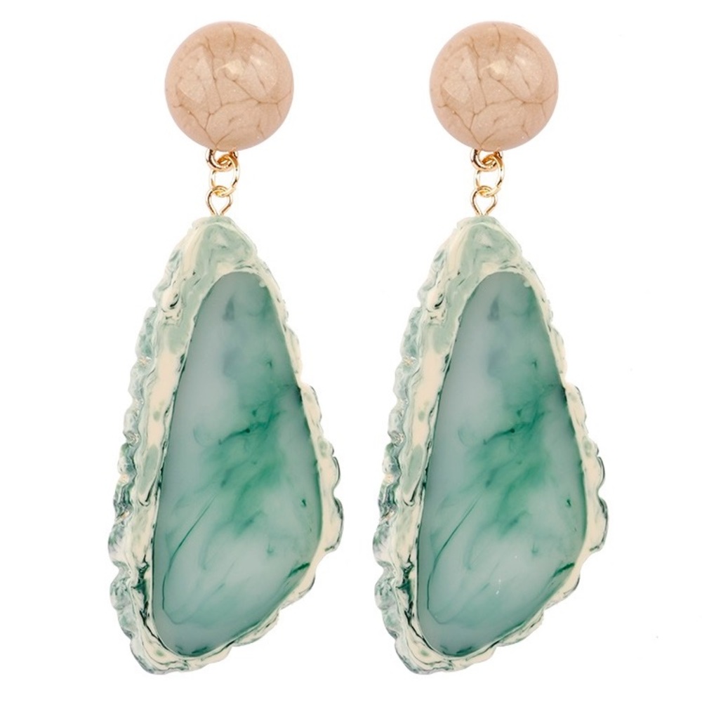 Acrylic Stone Green Earrings - Picture 2 of 5